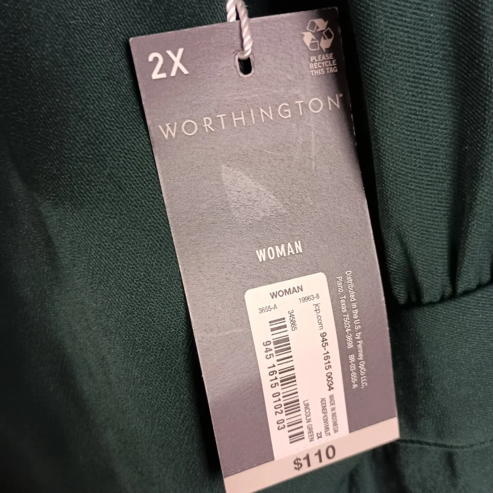 NWT Worthington Neck Tie Midi Dress In Lincoln Green Size Woman's 2X - Picture 5 of 7